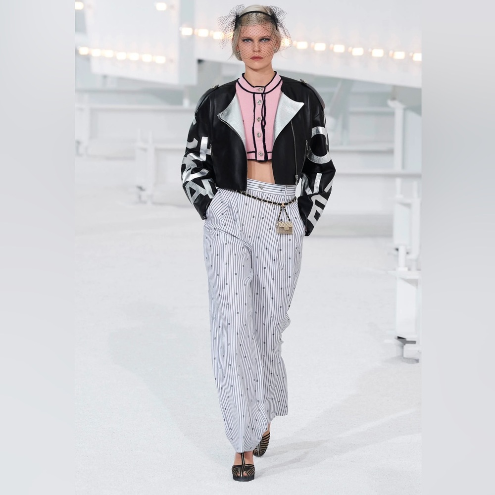Auth Chanel 21s CC Logo Stripe Flare Pants P70695 - Size 42